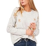 Vince Camuto Womens Plus Star Oversized Ribbed Trim Crewneck Sweater Gray 3X