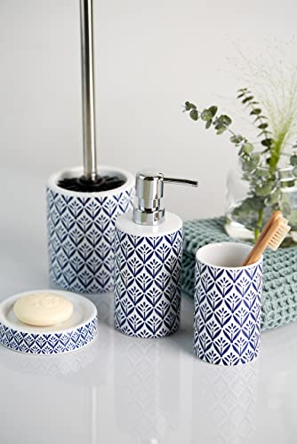 WENKO Seifenspender Lorca Keramik - Flüssigseifen-Spender, Spülmittel-Spender Fassungsvermögen: 0.36 l, Keramik, 8.5 x 18 x 7 cm, Blau, Dunkelblau, 18 x 7 x 8.5 cm 3