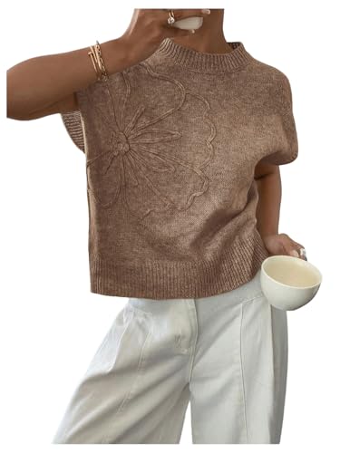 Image of SOLY HUX Women's Short Sleeve Sweater 3D Floral Sweaters Pullover Tank Tops Knit Vest Trendy Fashion Clothing
