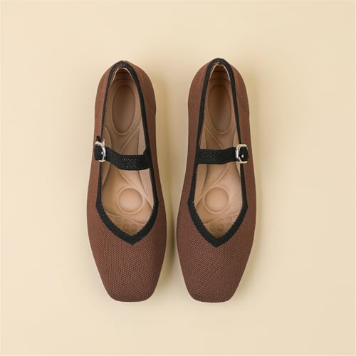 Women Mary Jane Flat Shoes Slip On Square Toe Knitted Washable Comfortable for Work Dressy Daily Wear with Ankle Strap2