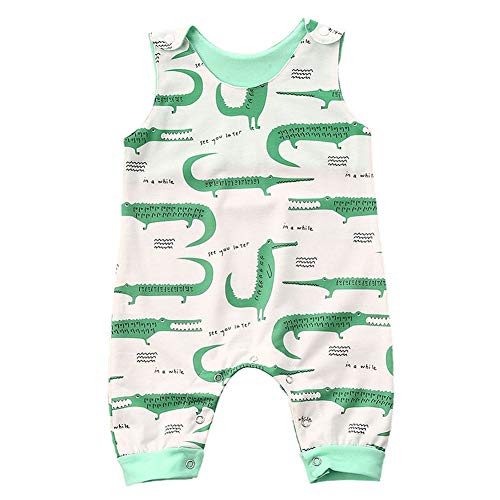 Image of Pudcoco Toddler Baby Boy Girl Romper Summer Clothes Sleeveless Cartoon Animals Print Cropped Jumpsuit Bodysuit