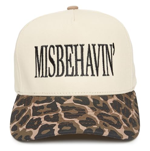 Two-Tone Canvas Snapback Baseball Cap - Miss Behavin - Leopard/Beige