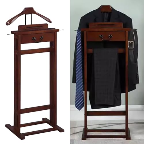Herrendiener de madera con gancho para cinturón y bandeja para dormitorio, elegante soporte plegable para trajes, elegante colgador de ropa, perfecto para trajes y accesorios