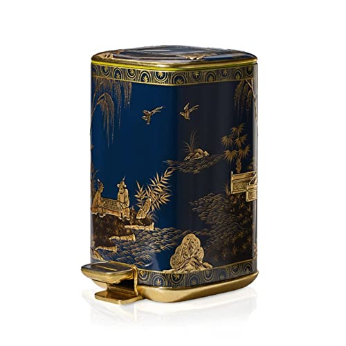 Basura de cocina con tapa abatible Sofisticated y elegante Basura for el hogar French Pintado a mano Lacado de hojas de oro Lacas de oro La basura de la basura de un pedal de lujo puede Bote de basura