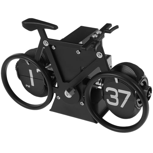 KESYOO ビンテージ自転車デザイン卓上フリップクロック 小型機械式デジタル時計 黒 レトロデスク装飾 インテリア用耐久性置き時計