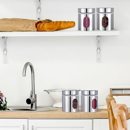 Image of 4 Pieces Kitchen Canisters Set 20 oz Stainless Steel Glass Canisters Airtight Coffee Sugar Tea Candy Jars Food Storage Container with Lid for Flour Cookies Spices Grains Kitchen Baking Home Decoration