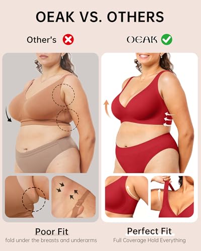Image of OEAK Womens Deep V Bras Wireless Comfortable Bra Supportive No Underwire Bras Tshirt Push Up Bralettes Plunge Seamless Bra