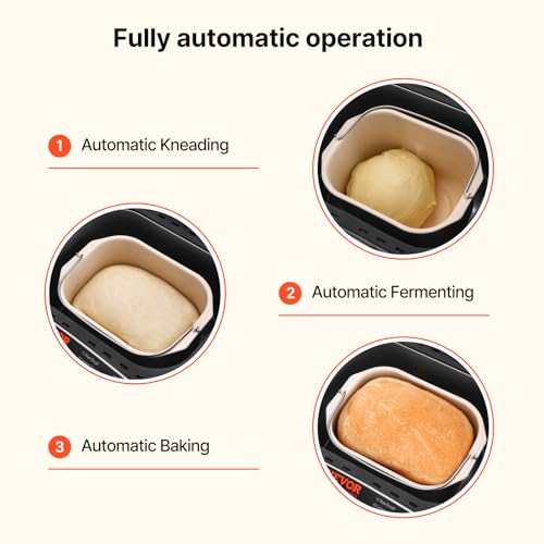 Image of VEVOR Bread Maker, 19-in-1 2LB Dough Machine, Nonstick Ceramic Pan Automatic Breadmaker with Gluten Free Setting, Whole Wheat Bread Making, Digital, Programmable, 3 Loaf Sizes, 3 Crust Colors