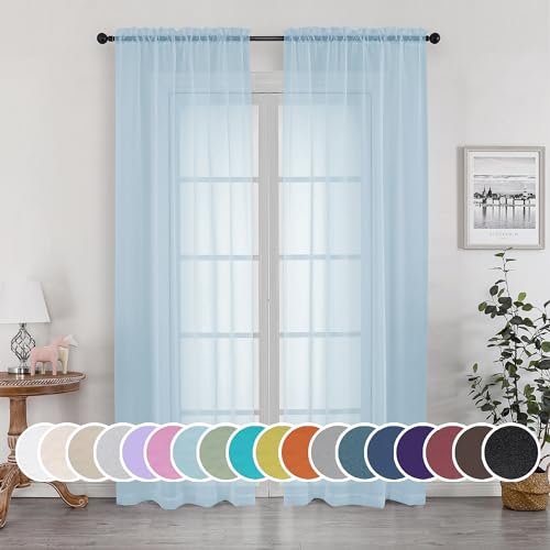 Image of OWENIE Light Blue Sheer Curtains 84 inches Long for Bedroom Living Room 2 Panels Set, Privacy Rod Pocket Light Filtering Voile Sheer Curtains, Airy Farmhouse Curtains, 42Wx84L inch, Sky Blue