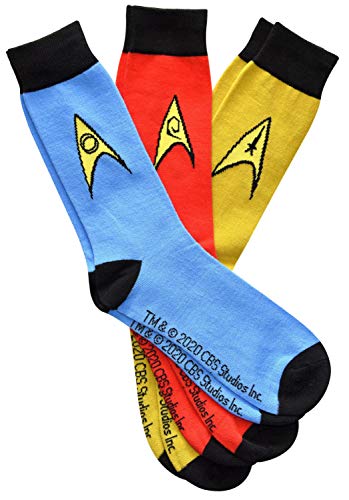 Star Trek Blue Red Yellow Uniform Emblems Men's Crew Socks 3 Pair Pack2