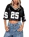 Jersey Shirts for Women Y2k Graphic Number Tees Hip Hop V Neck Short Sleeve Mesh Crop Top Baggy Streetwear T Shirt Tops Black