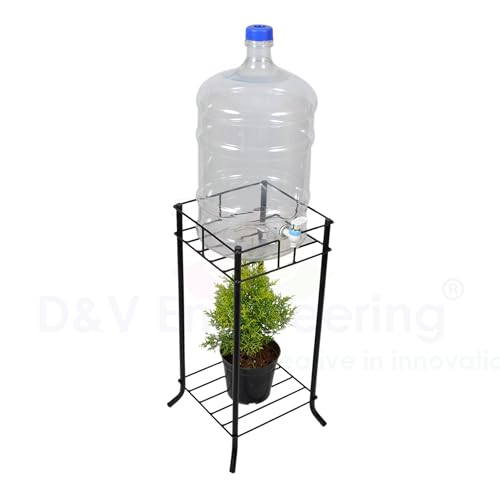 Image of D&V Engineering Metal Water Dispenser /Can /Pot /20 L Bottle Holder /stand for Home & Kitchen, Office, School, Hospitals. (Square Ring size 27x27 cm, Height- 53 cm, Black).