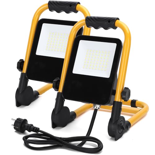 Aigostar Baustrahler LED 2x30W 2700LM LED Arbeitsleuchte mit Stecker IP65 Wasserdichtes Arbeitsscheinwerfer für Werkstatt oder Baustelle Garage 6500K Kaltes Weißes Licht