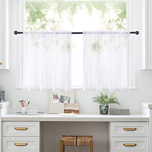 Miulee Short Sheer Curtains 30 Inch Length For Kitchen Bathroom Cafe Half Window Treatment, Rod Pocket Tier Curtains 2 Panels, 29X30 Inches Long, White #TOP6