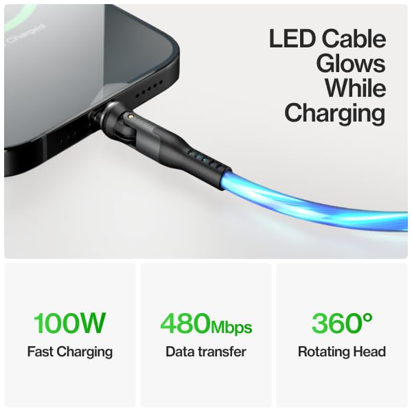 Statik 360 Pro Universal Magnetic Charging Cable - 100W Fast Charging USB C Charging Cable, Magnetic Charger Cable Compatible with Apple Devices, USB-C, Micro-USB, USB-A Adapter - GloBright 6FT/2M by Statik - Used condition - Image 5