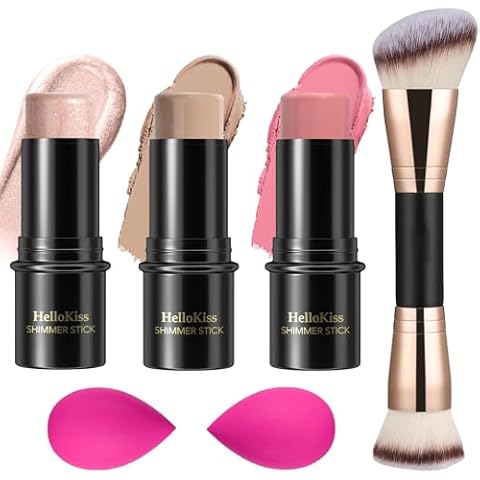 3 Pcs Cream Contour Stick Makeup Kit, Shades with Highlighter Stick, Blush Stick and Bronzer Contour Stick for Sculpt the Cheeks, Waterproof, Matte & Dewy Finish (Universal,#03+#08+#13) Cover
