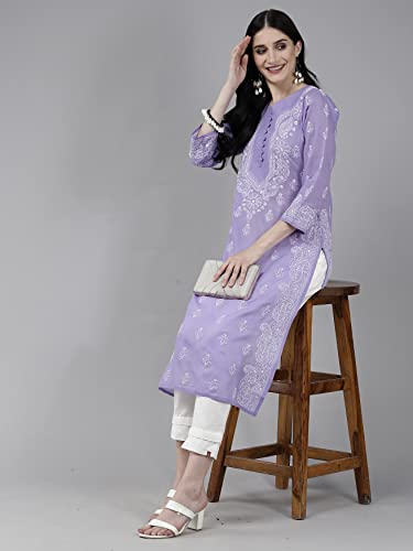 Image of Ada Hand Embroidered Lucknowi Chikankari Cotton Kurta for Women A240300