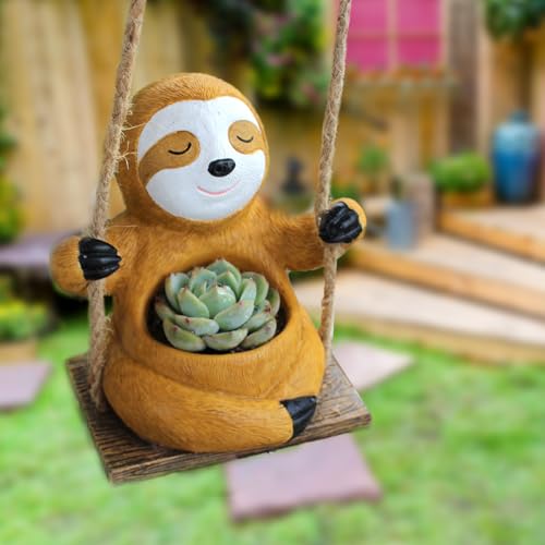 Toparad Swing Face Planter Pot Sloth Hanging Resin Flower Planters for Indoor Outdoor Plants Succulent Pots for String of Pearls Plant Live Gift Ideas for Mother, Women Plant Lovers
