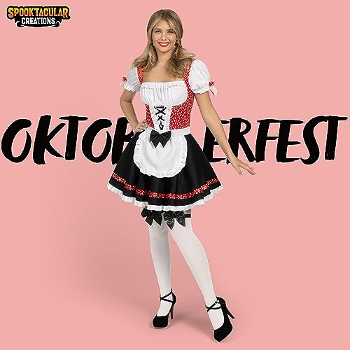 Miniatura 2 de Spooktacular Creations Disfraz De Oktoberfest Para Mujer, Vestido Tirolés, Traje De Chica Cerveza Alemana Para Halloween, Fiesta De Cerveza, Carnaval, Rojo -, Xl