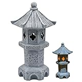Design ispirato allo Zen: questa lanterna solare giapponese a pagoda in resina aggiunge un'eleganza serena a qualsiasi giardino, patio o prato, catturando l'estetica tradizionale asiatica per un'atmosfera tranquilla all'aperto