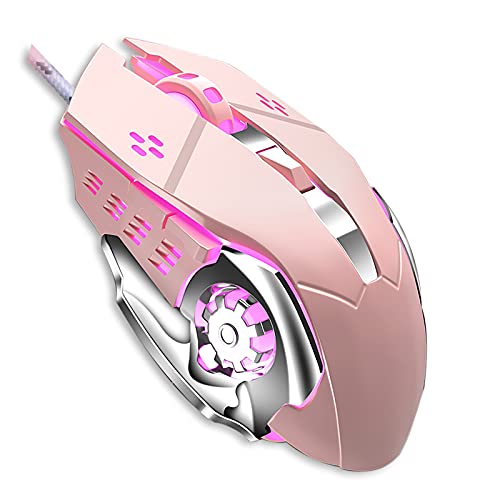 ALKEM Black Ergonomic Wired Gaming Mouse Computer Mice with Programmable Buttons and 6 Levels Adjustable DPI up to 3200, USB Wired Gaming Mice with RGB Backlight Modes for PC, Laptop, MacBook (Pink)