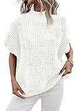 Pink Queen Women's Mock Neck Batwing Short Sleeve Loose Oversized Chunky Knitted Pullover Sweater Jumper Top White M