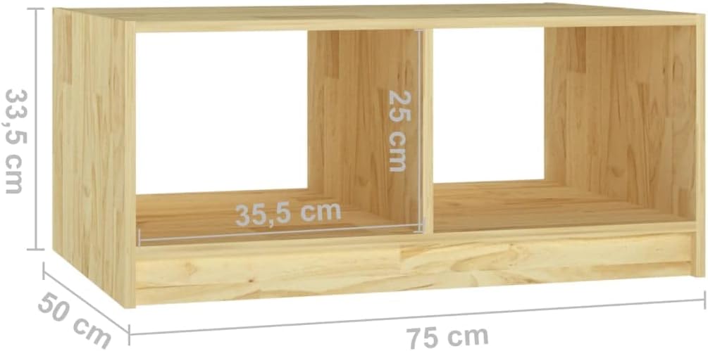 vidaXL Coffee Table - Modern Design, Solid Pinewood, 29.5"x19.7"x13.2", Functional Storage Shelf, Durable, Easy Assembly, Brown