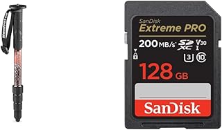 Manfrotto Element MII MMELMIIA5RD, Lightweight 5-section Aluminium Travel Camera Monopod, Red & SanDisk 128GB Extreme PRO SDXC card + RescuePRO Deluxe, up to 200MB/s, UHS-I, Class 10, U3, V30