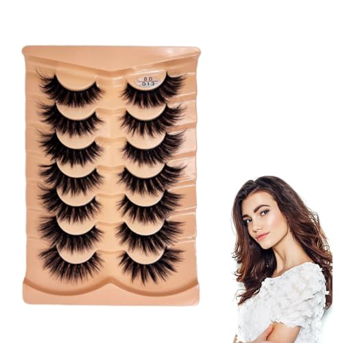 Image of 7 Pairs Fluffy Lashes, Thick Natural Faux Mink Fake Strip Lashes, D Curl Wispy Fluffy Cat Eyelashes with Soft Cotton Band, Russian Strip lash for Women Girls Make Up Eyelashes Extension.