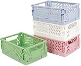 積み重ね可能なプラスチック製ストレージバスケット4個セット。小さな整理容器。自宅、オフィス、キッチン、引き出しの整理に。丈夫で折りたたみ式デザイン。