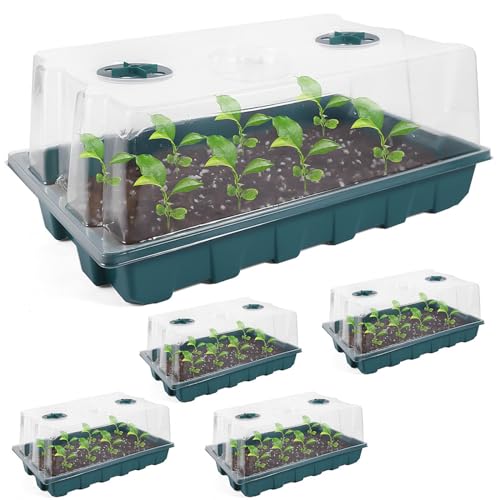 YoleShy 5 Set of Plastic Plant Growing Trays, Heavy Duty Seed Starter Trays with Humidity Domes for Greenhouse Gardening, Seedling Propagation, Hydroponic, Sprouting Trays, Plant Germination Trays