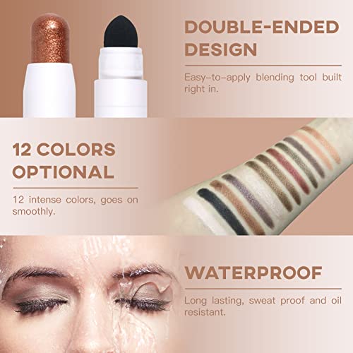 Lokfar Cream Eye-Shadow Stick, Waterproof Cream Eyeshadow Pen Rotatable Creamy Eye Shadow Pencil Crayon, Matte And Shimmer Eyeshadow Makeup Stick With Sponge Smudger (06# Dark Brown Shimmer) #TOP3