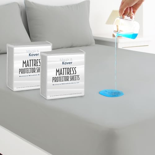 Magik & Kover Queen Mattress Protector Waterproof Cover 2 Pack, Waterproof Bed Queen Fitted Sheet Only, Machine Washable Deep Pocket Mattress Covers for Bed with Elastic Rubber Band, Grey by Magik & Kover - Used condition - US$26.75