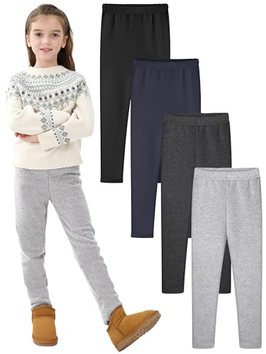 Resinta 4 Pack Girls Winter Warm Fleece Lined Leggings Thick Thermal Tights Pants Soft Stretchy Leggings