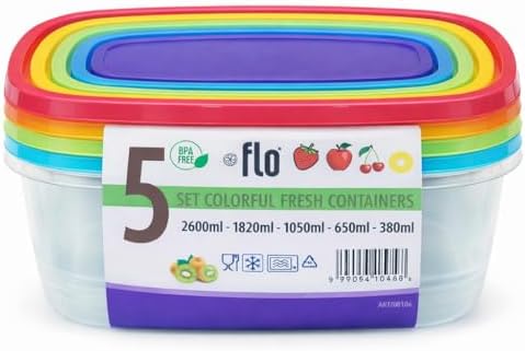 Flo Container Flo Containers Set, BPA Free Food Storage Containers with Lids, 5 Piece ...