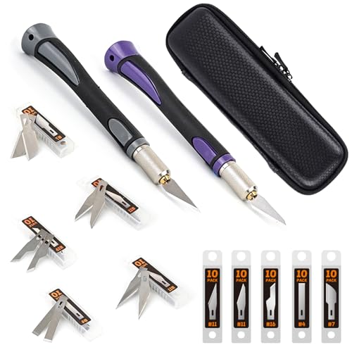 EHDIS Skalpell Basteln Set, inklusive 2 Bastelmesser mit Softgriff und 50 Ersatzklingen in 5 Formen, Hobbymesser Set für Kunst, Hobby, Sammelalbum Und Skulptur