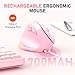MEETION Left-Handed Mouse, Ergonomic Mouse Wireless Vertical Mouse, RGB Mice for Bluetooth(5.2 + 3.0) & USB-A with Type-c Adapter 4 Adjustable DPI for Mac/Windows/Tablet/iPad/PC Pink
