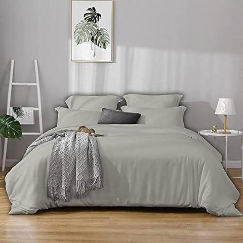 800 Thread Count Ultra Silky Soft Egyptian Cotton Oversized King 120x98 Size 3-Pieces Duvet Cover Hidden Zipper Closer & Corner Ties Durable and Fade Resistant Silver Grey Solid Cover