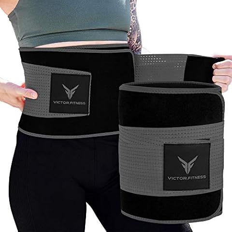 Victor Fitness Gray and Black Extra Large Waist Trimmer with with Velcro Strap, Ab Trainer, Sweat Wrap for Men and Women VWTGBXL Cover