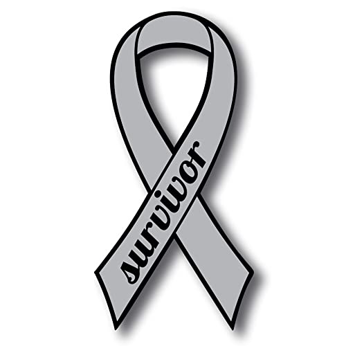 Image of Magnet Me Up Support Brain Cancer Survivor Grey Ribbon Magnet Decal, 3.5x7 Inches, Heavy Duty Automotive Magnet for Car Truck SUV, Celebration of Strength, Admiring Survivors, Crafted in USA