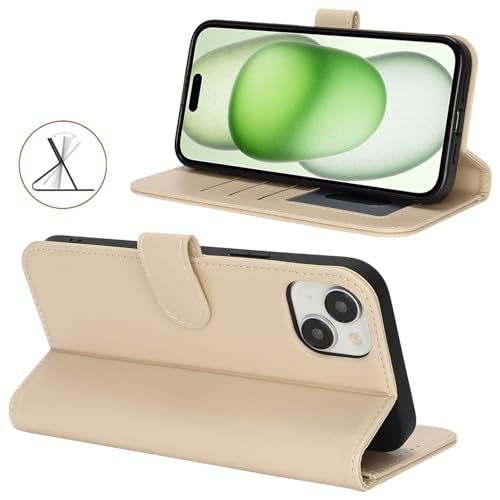 Image of for iPhone 15 Plus Case Wallet with Card Holder,for iPhone 14 Plus Wallet Case for Women Men,PU Leather Shockproof Magnetic Buckle Stand Flip Phone Case-Beige