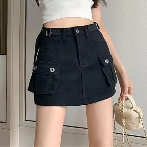Women’S Retro Workwear Denim Mini Skirt High Waist Slim A-Line Bodycon Short Skirts Black XXL2