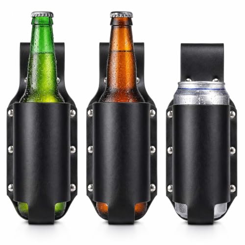 LMSAWK 3 Pièces Porte-Bière pour Ceinture, Porte-Bouteille en Cuir pour Ceinture, Porte-Boisson Universel pour Oktoberfest, Barbecue, Camping et Outdoor