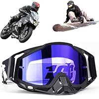 Motocross Brille, Winddichte Staubdichte Motocross-Brille, SkiBrille, Dirt Bike Crossbrille, Anti Fog UV Skibrille, Off Road Racing Fahrbrille, für Radfahren, Langlaufrennen, ATV, UTV (Schwarz/Blau)