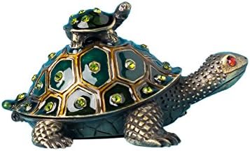 McTiffany Fine Pewter Trinket Jeweled Boxes with Turtle Mom with Turtle Baby Jewelry Box W/Crystals Decorated Trinket Box Lucky Box with Gift Box Packing(Brown)
