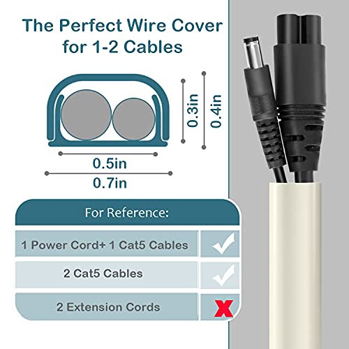 Image of Wire Covers for 2 Cords, 116.5in Cord Hider On Wall Mounted, Beige Cord Cover Kit, Cable Cover Paintable, Cable Concealer for Extension Cord, Ethernet Cable, Speaker Wire Hider, W0.7in H0.4in