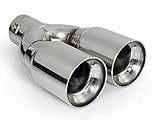 Cartuner - Embellecedor de tubo de escape de 2 x 76 mm, redondo, de acero inoxidable, diseño deportivo, tubo de escape doble, 32-50 mm