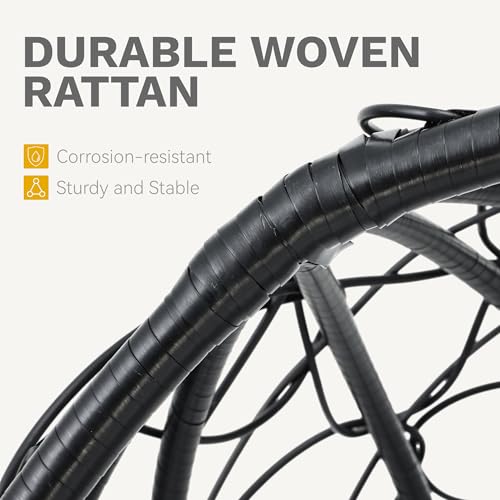 DWVO Wicker Rocking Egg Chair, Oversized Indoor Outdoor Rattan Rocking Chair, Indoor Outdoor Lounger for Patio, Backyard, Living Room, Black & Beige