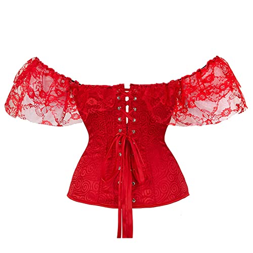 Corset rétro floral rouge à manches courtes idéal pour vos soirées - 4