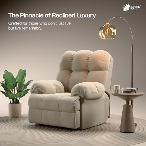 Image of Green Soul Shangri-La| Single Seater Electric Recliner Sofa with Oversized Backrest, Premium Comfort and Soft Suede Fabric | Motorized Recliner |3 Years Warranty (Beige) with Installation